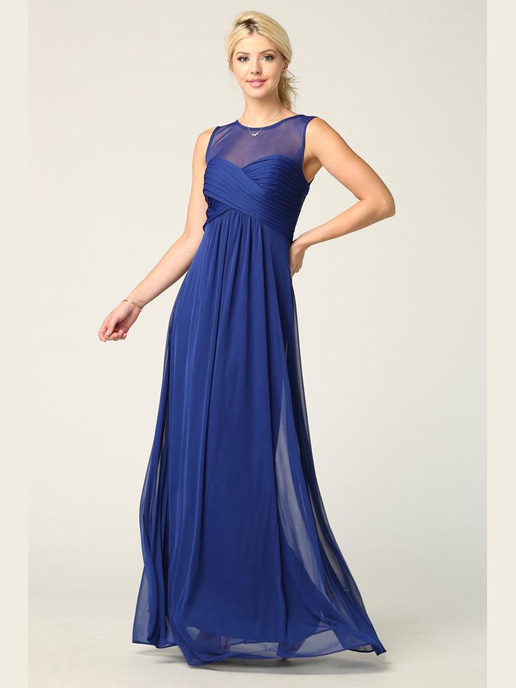 Long Sleeveless Bridesmaids Stretch Chiffon Dress - The Dress Outlet