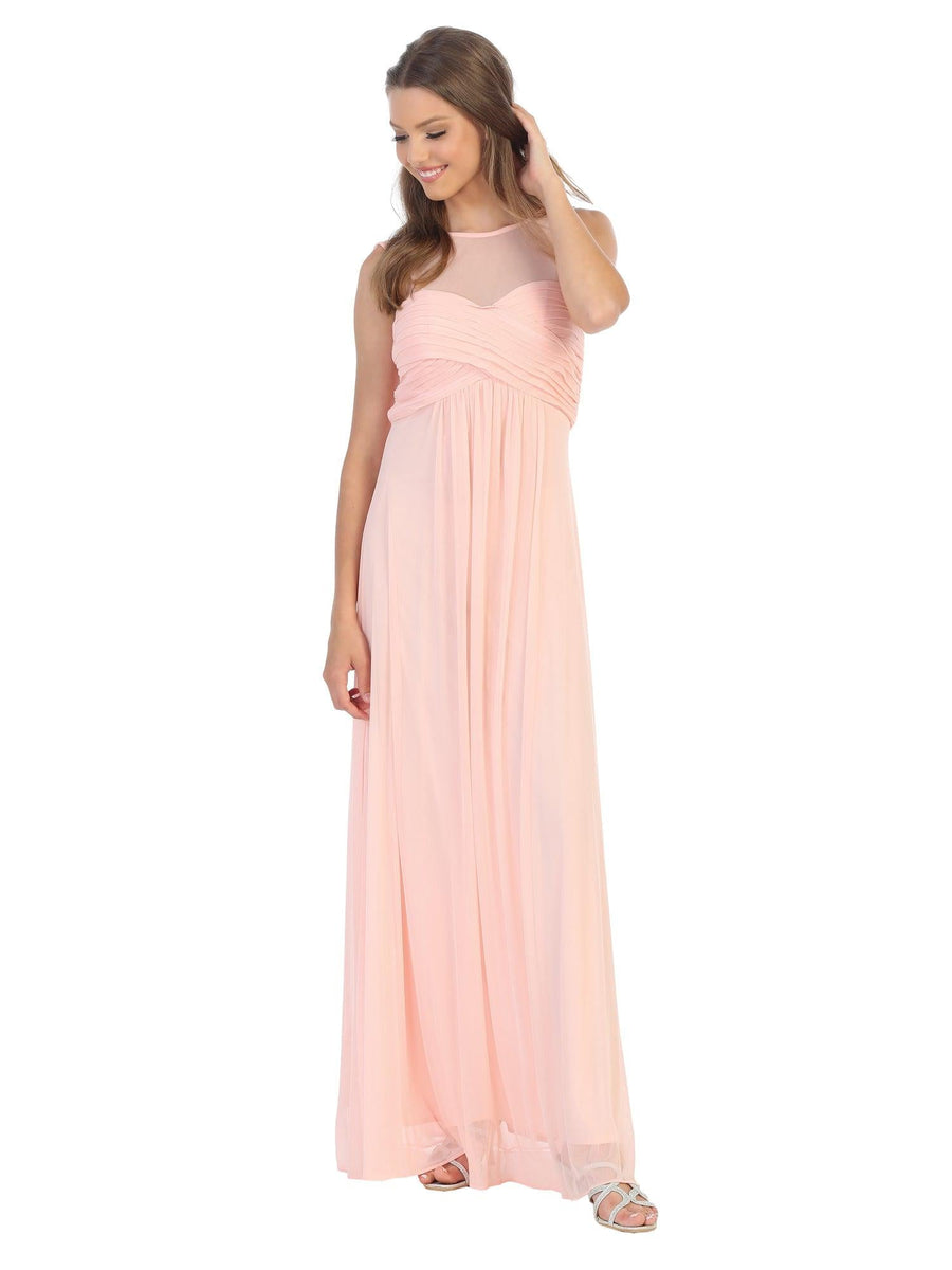 Long Sleeveless Bridesmaids Stretch Chiffon Dress - The Dress Outlet