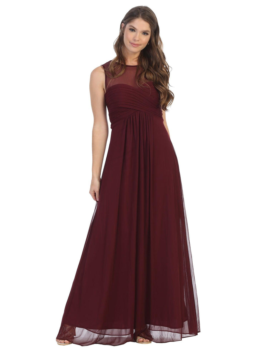 Long Sleeveless Bridesmaids Stretch Chiffon Dress - The Dress Outlet