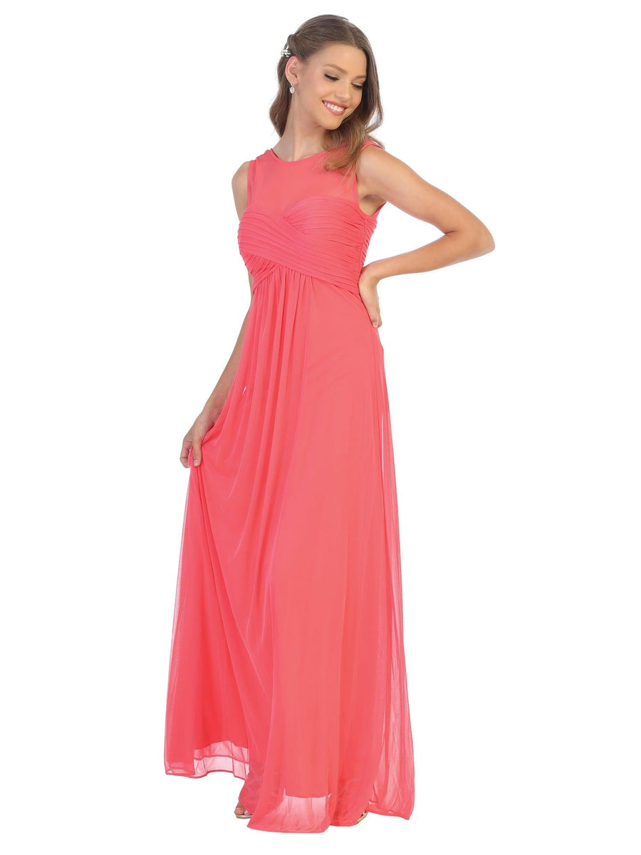 Long Sleeveless Bridesmaids Stretch Chiffon Dress - The Dress Outlet