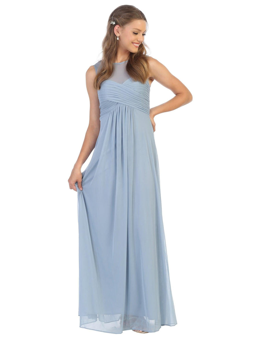 Long Sleeveless Bridesmaids Stretch Chiffon Dress - The Dress Outlet