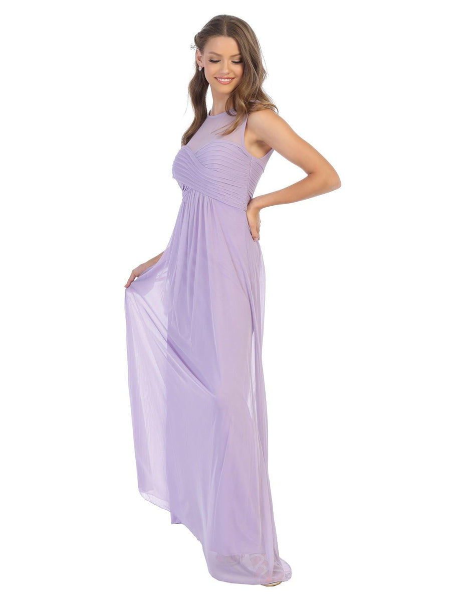 Long Sleeveless Bridesmaids Stretch Chiffon Dress - The Dress Outlet