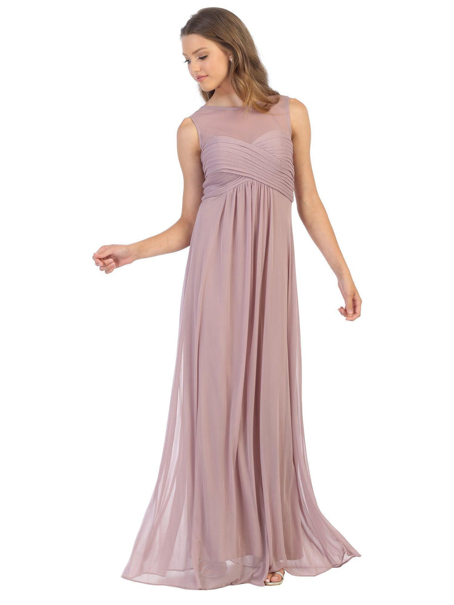 Long Sleeveless Bridesmaids Stretch Chiffon Dress - The Dress Outlet