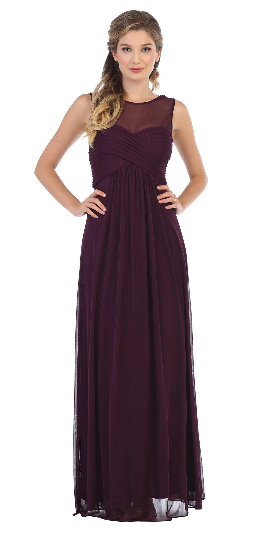 Long Sleeveless Bridesmaids Stretch Chiffon Dress - The Dress Outlet