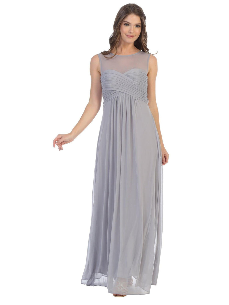 Long Sleeveless Bridesmaids Stretch Chiffon Dress - The Dress Outlet