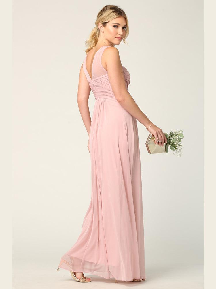 Long Sleeveless Bridesmaids Stretch Chiffon Dress - The Dress Outlet