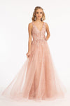 Long Sleeveless Formal A Line Lace Mesh Prom Gown - The Dress Outlet