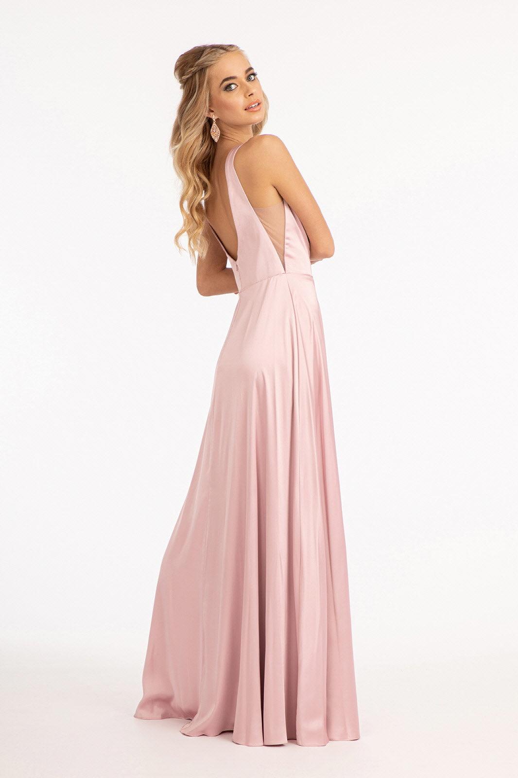 Long Sleeveless Formal Bridesmaid Satin Dress - The Dress Outlet