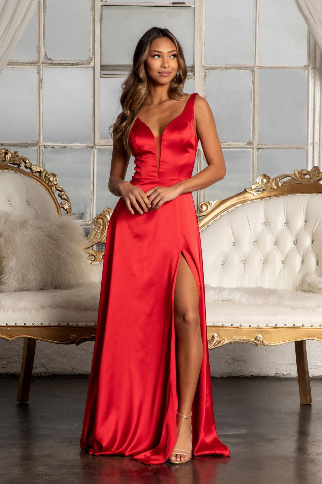 Long Sleeveless Formal Bridesmaid Satin Dress - The Dress Outlet