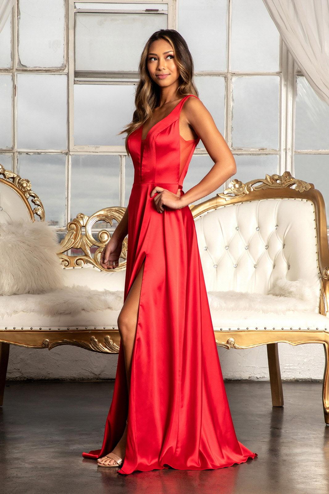 Long Sleeveless Formal Bridesmaid Satin Dress - The Dress Outlet