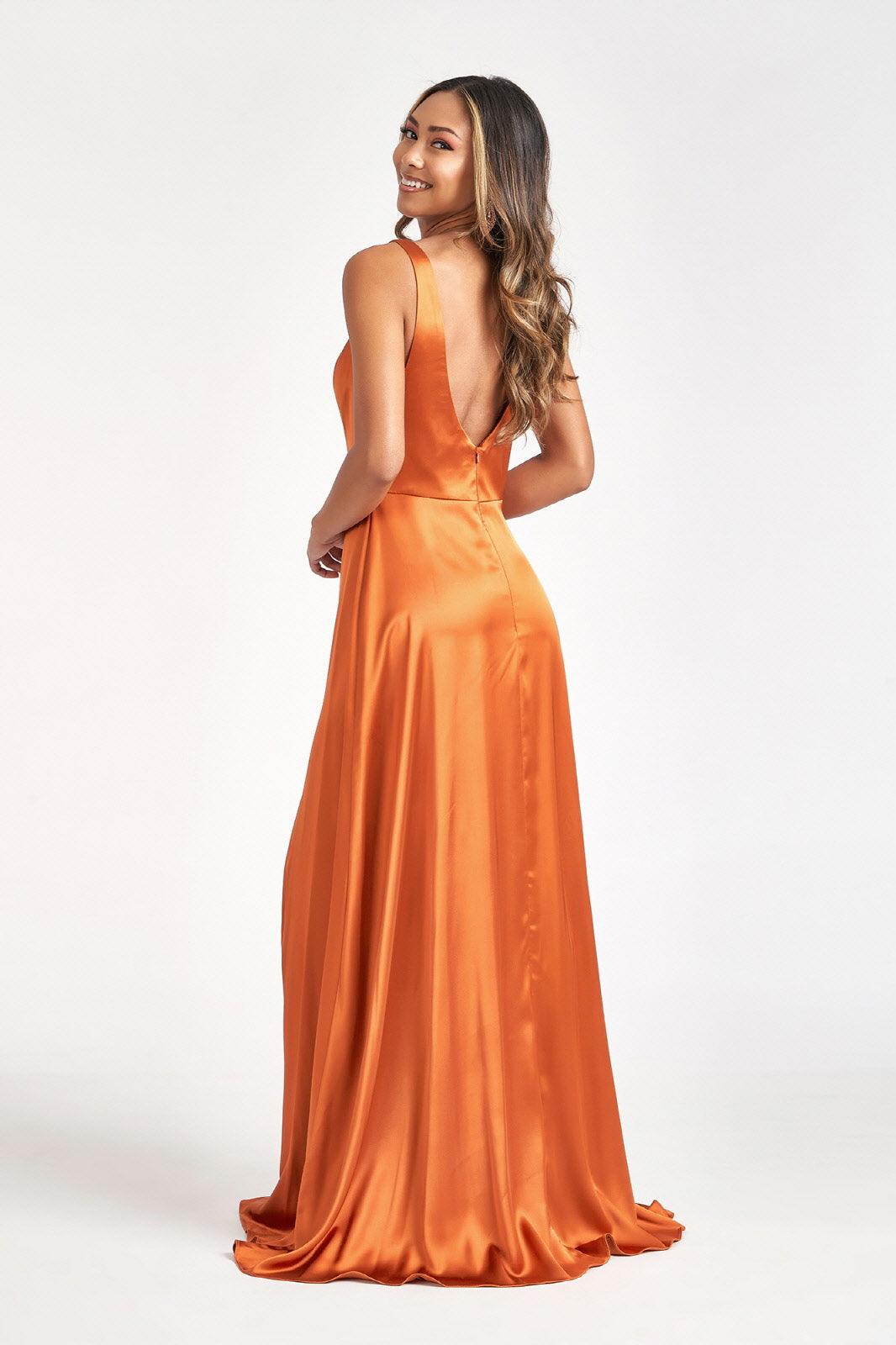 Long Sleeveless Formal Bridesmaid Satin Dress - The Dress Outlet