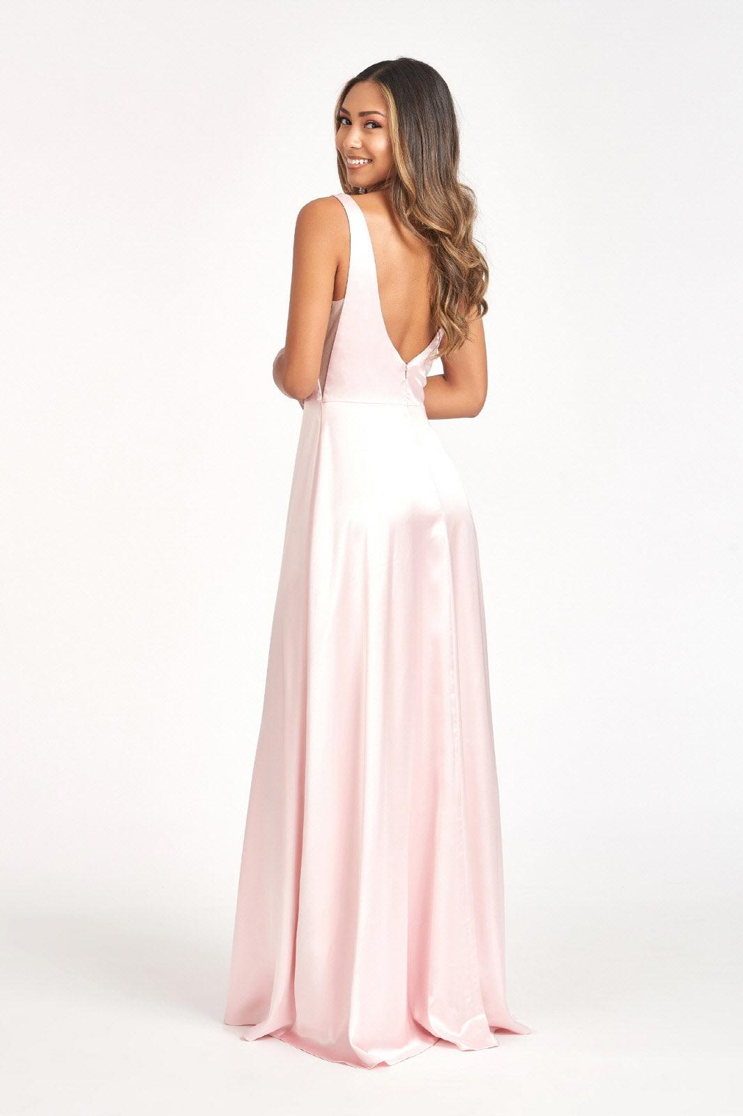 Long Sleeveless Formal Bridesmaid Satin Dress - The Dress Outlet