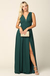 Long Sleeveless Formal Bridesmaids V Neck Dress - The Dress Outlet