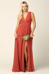 Long Sleeveless Formal Bridesmaids V Neck Dress - The Dress Outlet