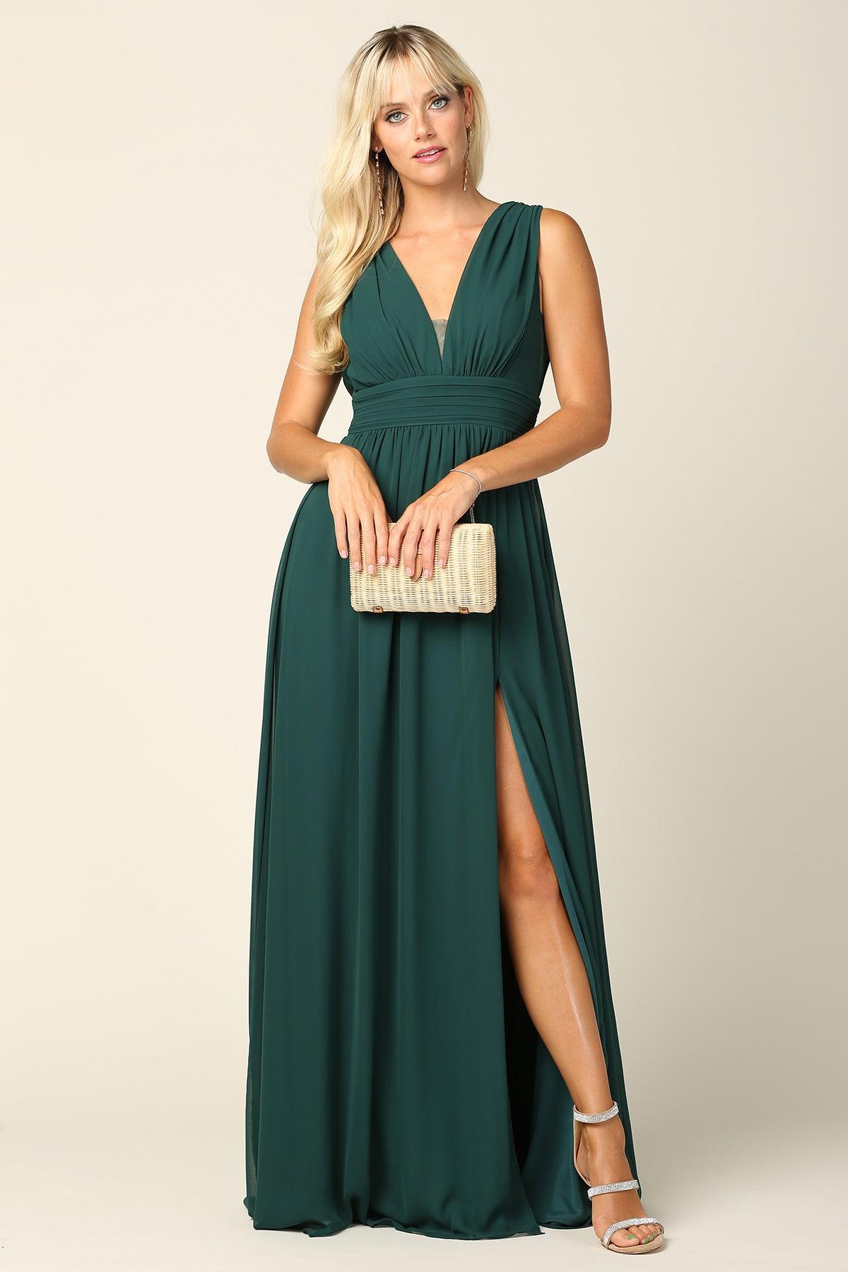 Long Sleeveless Formal Bridesmaids V Neck Dress Sale