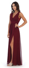 Long Sleeveless Formal Bridesmaids V Neck Dress - The Dress Outlet