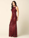 Long Sleeveless Formal Fitted Sequins Dress - The Dress Outlet