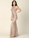 Long Sleeveless Formal Fitted Sequins Dress - The Dress Outlet