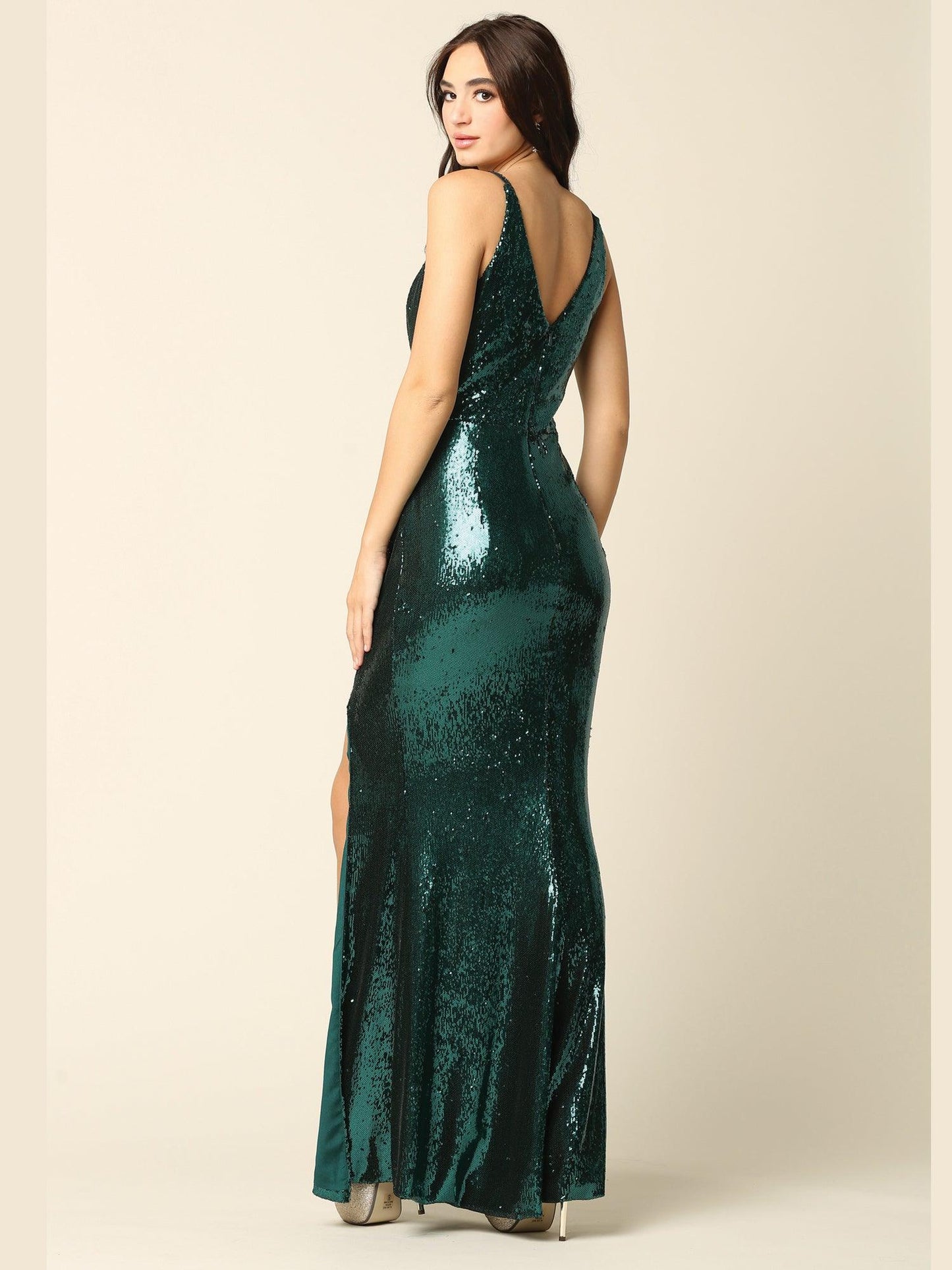 Long Sleeveless Formal Fitted Sequins Prom Dress - The Dress Outlet