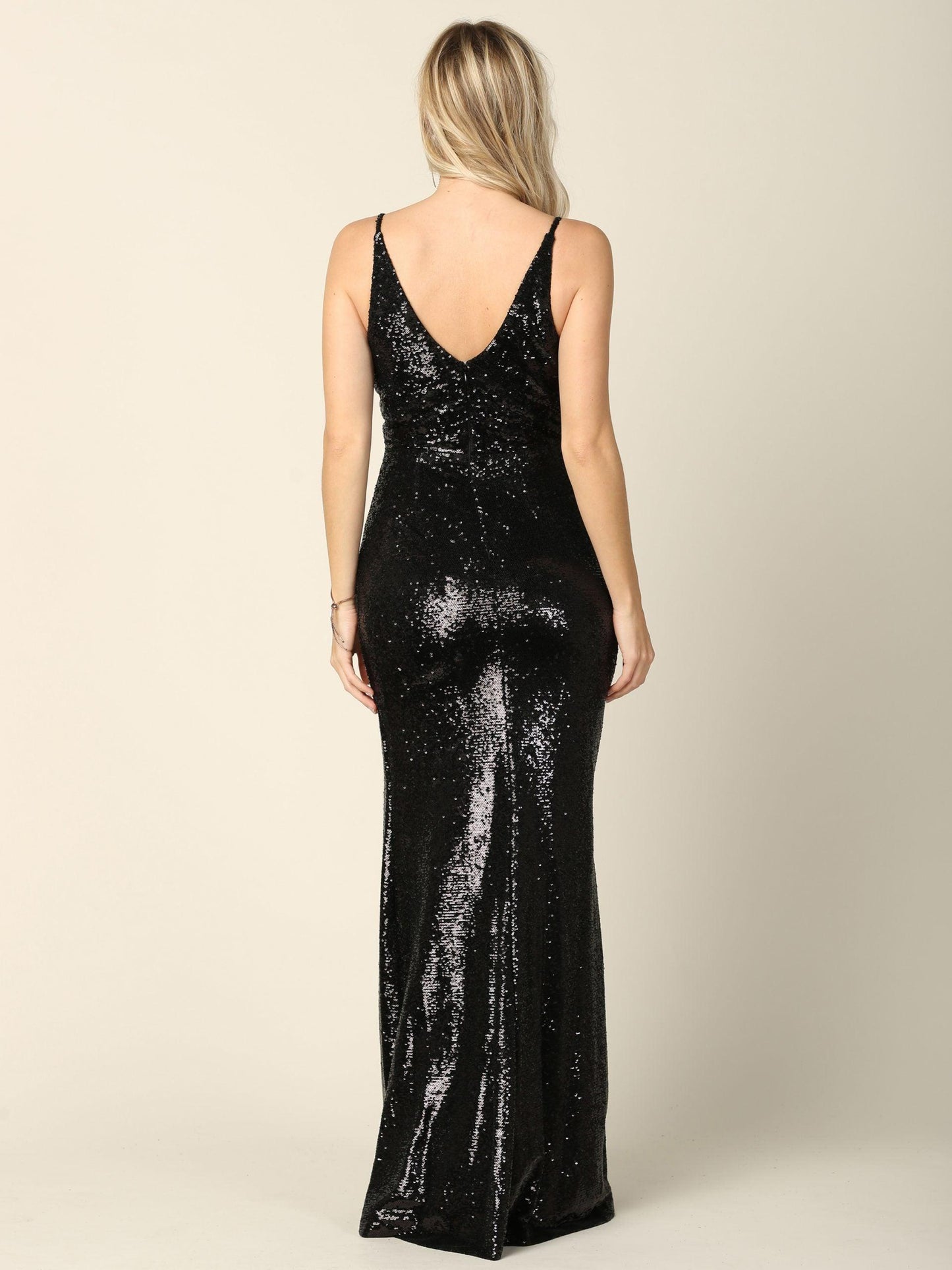 Long Sleeveless Formal Fitted Sequins Prom Dress - The Dress Outlet