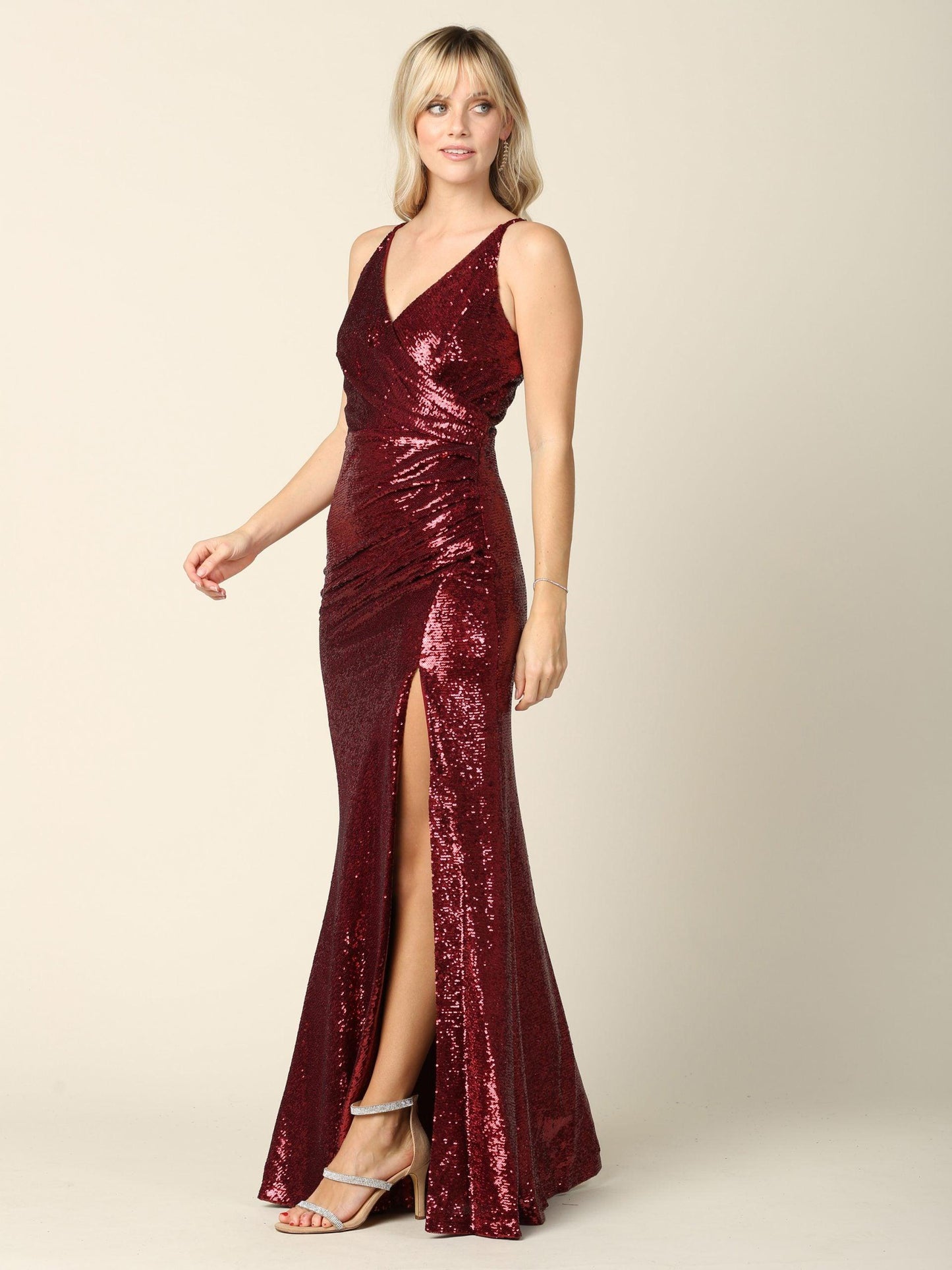 Long Sleeveless Formal Fitted Sequins Prom Dress - The Dress Outlet