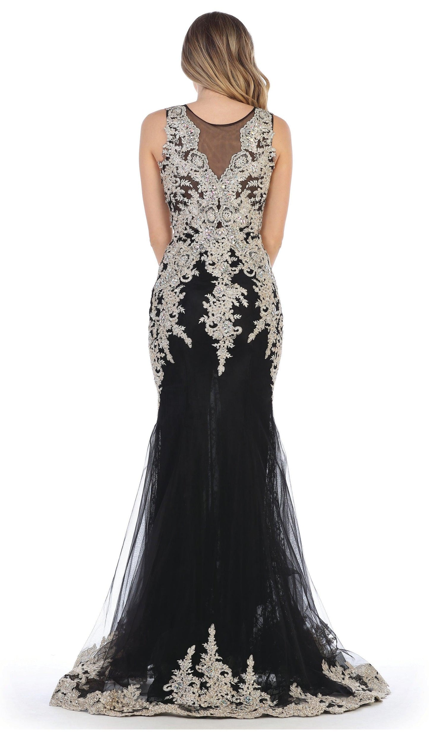 Long Sleeveless Formal Mermaid Lace Prom Dress - The Dress Outlet