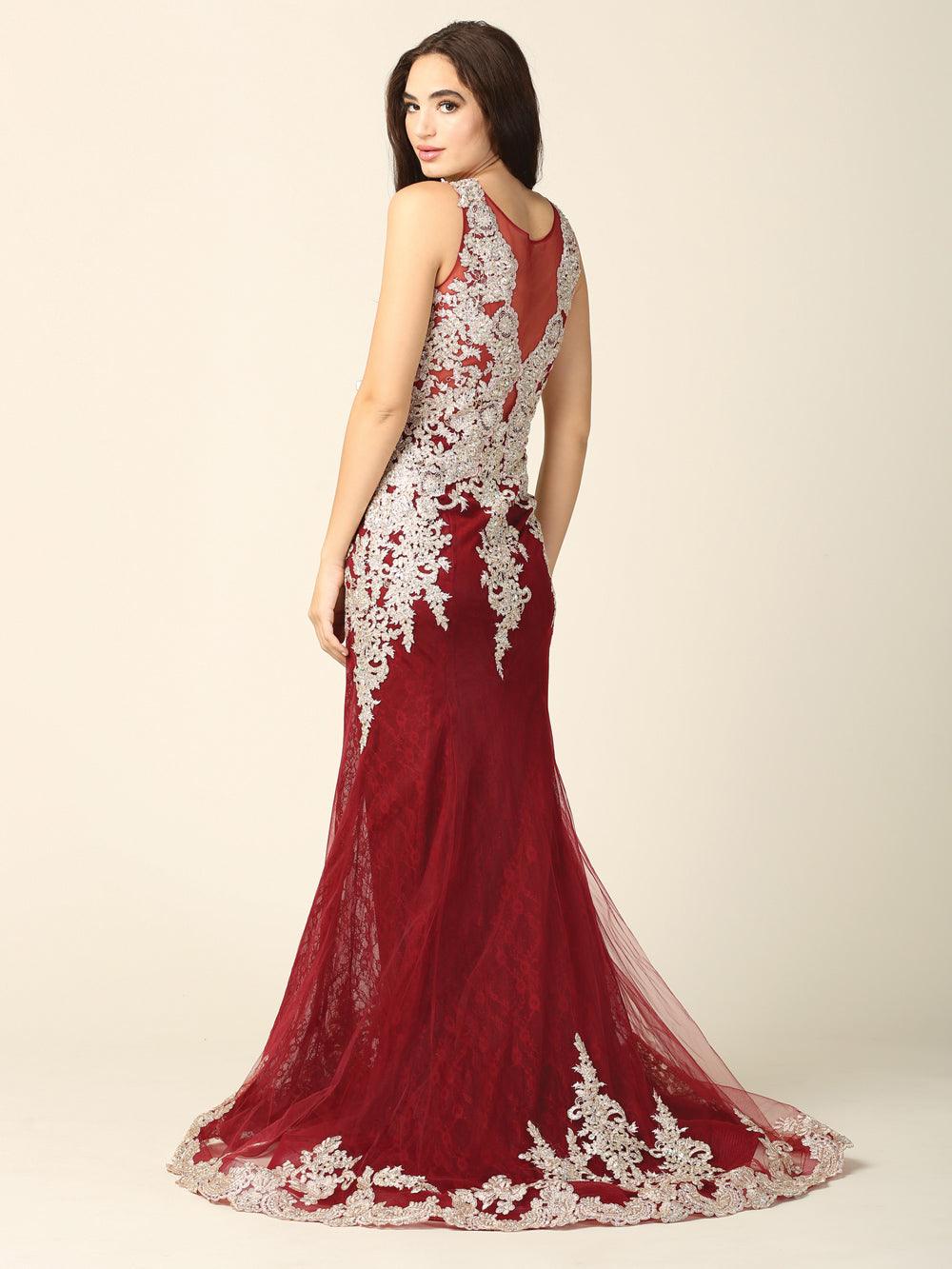 Long Sleeveless Formal Mermaid Lace Prom Dress - The Dress Outlet