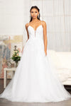 Long Spaghetti Strap 3D Floral Applique Wedding Gown - The Dress Outlet