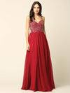 Long Spaghetti Strap Beaded Formal Chiffon Dress - The Dress Outlet