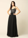 Long Spaghetti Strap Beaded Formal Chiffon Dress - The Dress Outlet