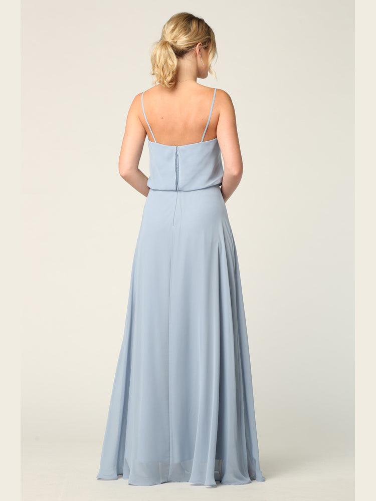 Long Spaghetti Strap Blouson Bridesmaids Dress - The Dress Outlet