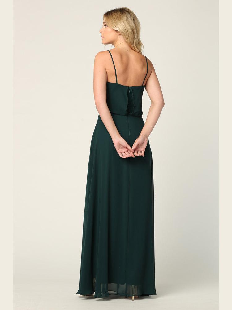 Long Spaghetti Strap Blouson Bridesmaids Dress - The Dress Outlet