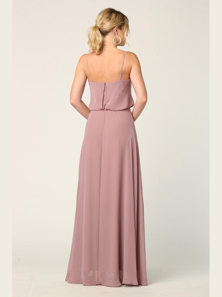 Long Spaghetti Strap Blouson Bridesmaids Dress - The Dress Outlet