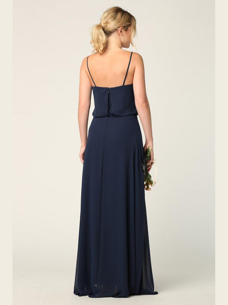 Long Spaghetti Strap Blouson Bridesmaids Dress - The Dress Outlet