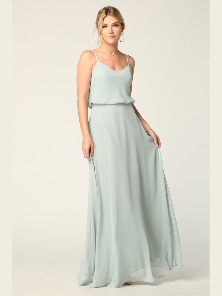 Long Spaghetti Strap Blouson Bridesmaids Dress - The Dress Outlet