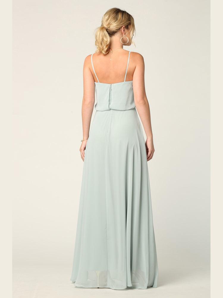 Long Spaghetti Strap Blouson Bridesmaids Dress - The Dress Outlet