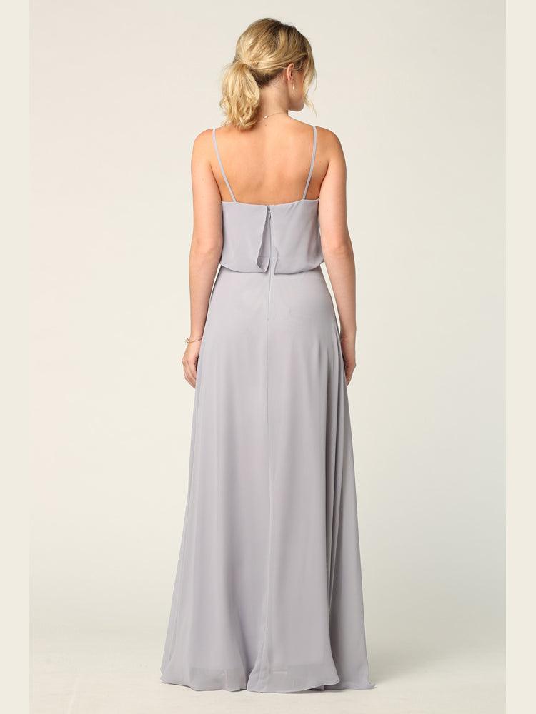 Long Spaghetti Strap Blouson Bridesmaids Dress - The Dress Outlet