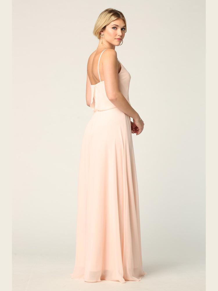 Long Spaghetti Strap Blouson Bridesmaids Dress - The Dress Outlet