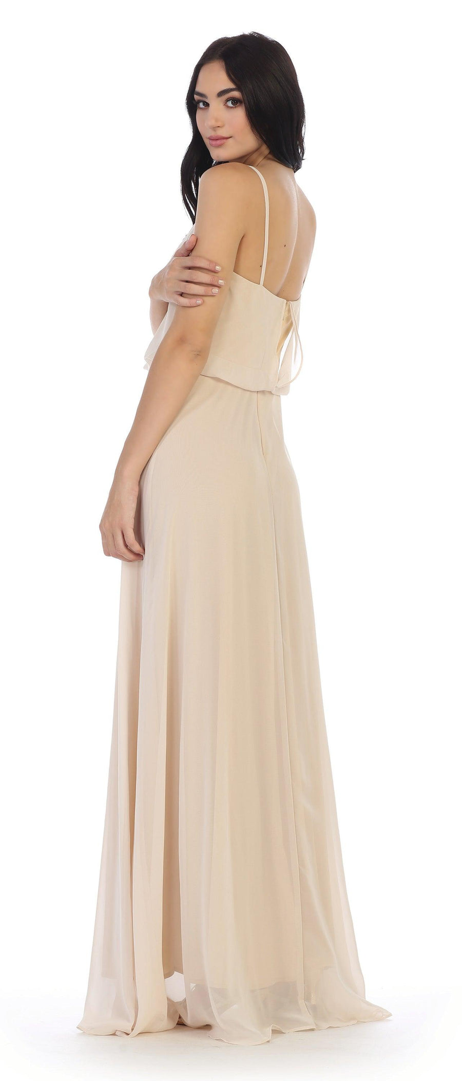 Long Spaghetti Strap Blouson Bridesmaids Dress - The Dress Outlet