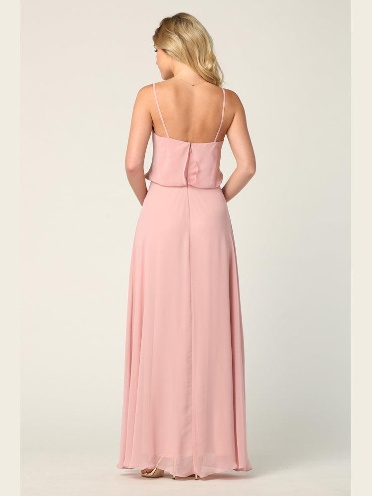 Long Spaghetti Strap Blouson Bridesmaids Dress - The Dress Outlet