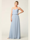 Long Spaghetti Strap Blouson Bridesmaids Dress - The Dress Outlet