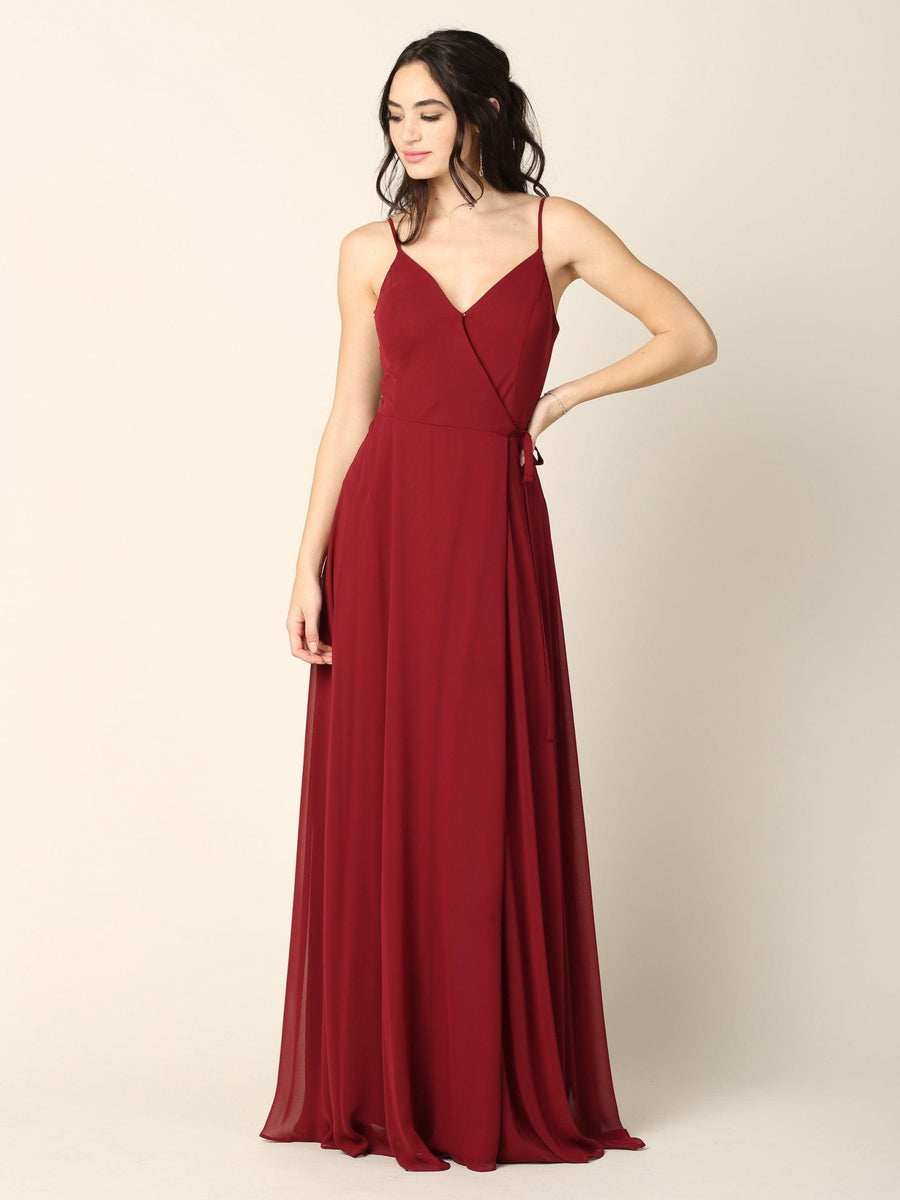 Long Spaghetti Strap Chiffon Wrap Bridesmaids Gown Sale - The Dress Outlet