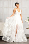 Long Spaghetti Strap Floral Applique Wedding Dress - The Dress Outlet