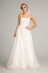 Long Spaghetti Strap Floral Mesh Wedding Dress - The Dress Outlet