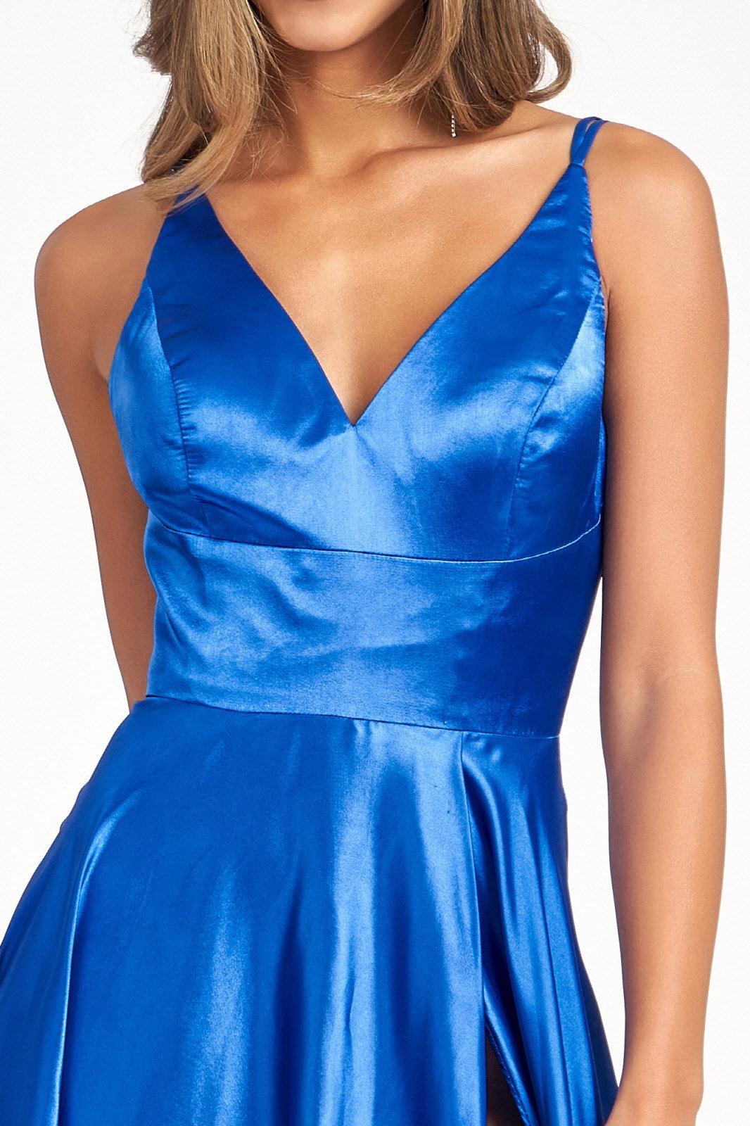 Long Spaghetti Strap Formal Bridesmaid Satin Dress Sale - The Dress Outlet