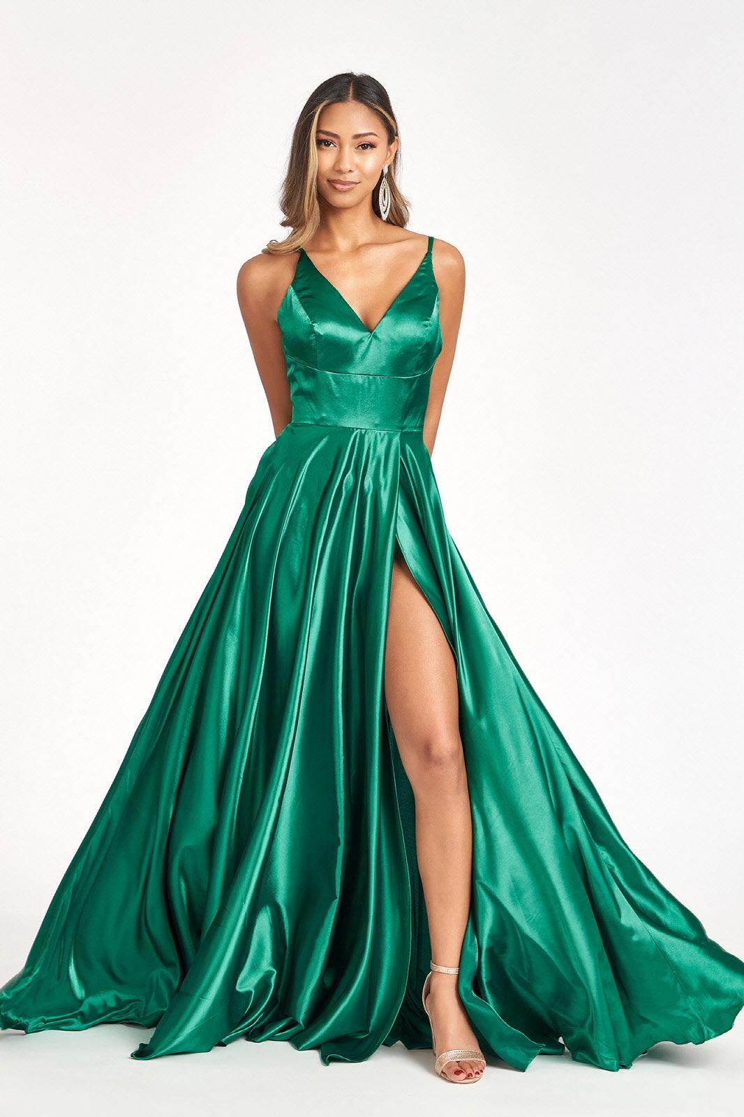 Long Spaghetti Strap Formal Bridesmaid Satin Dress Sale - The Dress Outlet