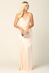 Long Spaghetti Strap Formal Satin Bridesmaids Dress - The Dress Outlet