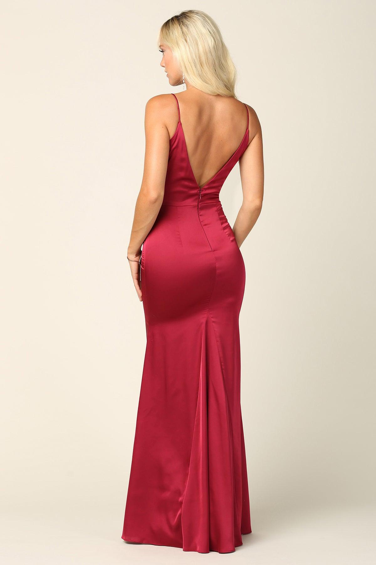 Long Spaghetti Strap Formal Satin Bridesmaids Dress For 122 99 The Dress Outlet
