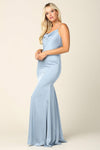 Long Spaghetti Strap Formal Satin Bridesmaids Dress - The Dress Outlet