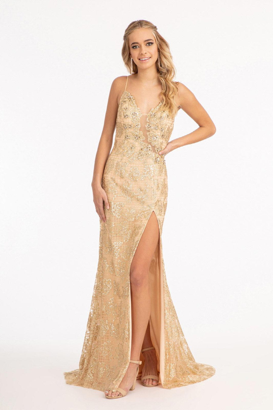 Long Spaghetti Strap Mermaid Mesh Prom Dress - The Dress Outlet